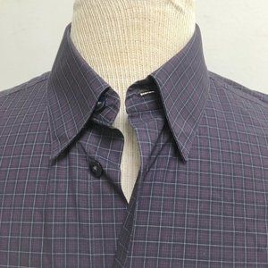 Hermes France black purple plaid cotton shirt 15.5